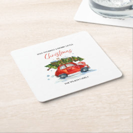 Anpassningsbar Vintage-julklappar - Röd bil och Tr Underlägg Papper Kvadrat