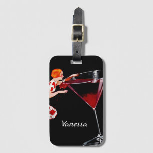 Anpassningsbar vintage kvinna med cocktail martini bagagebricka