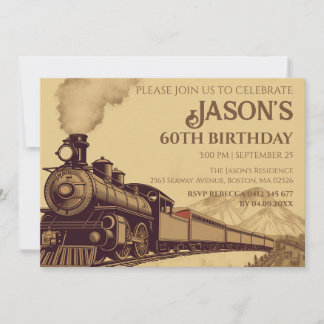 Anpassningsbar Vintage Locomotive 60:e födelsedags Inbjudningar