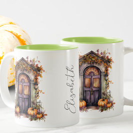 Anpassningsbar Vintage med vattenfärg Pumpkin Door Två-Tonad Mugg
