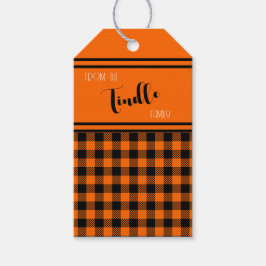 Anpassningsbar Vintage Orange Buffalo Check Play H Presentetikett