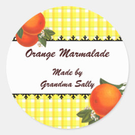 Anpassningsbar Vintage Oranges Gingham Canning Sti Runt Klistermärke