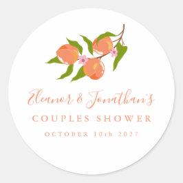 Anpassningsbar Vintage Peach Fruit Boho Par Shower Runt Klistermärke