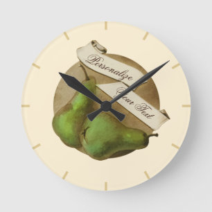 Anpassningsbar Vintage Pears Retro Fruit Old schoo Rund Klocka