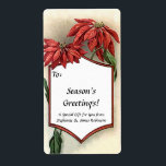 Anpassningsbar Vintage Pointsettia Gift Märkre Lab Fraktsedel<br><div class="desc">Personligens etikett på Märkrn julgåva. Lägg till anpassningsbarnas titel och detaljtext. Perfekt att skicka ett personligt och unikt meddelande med dina väl genomtänkta gåvor. Fin vintage ram med röd poinsettia och löv design.</div>