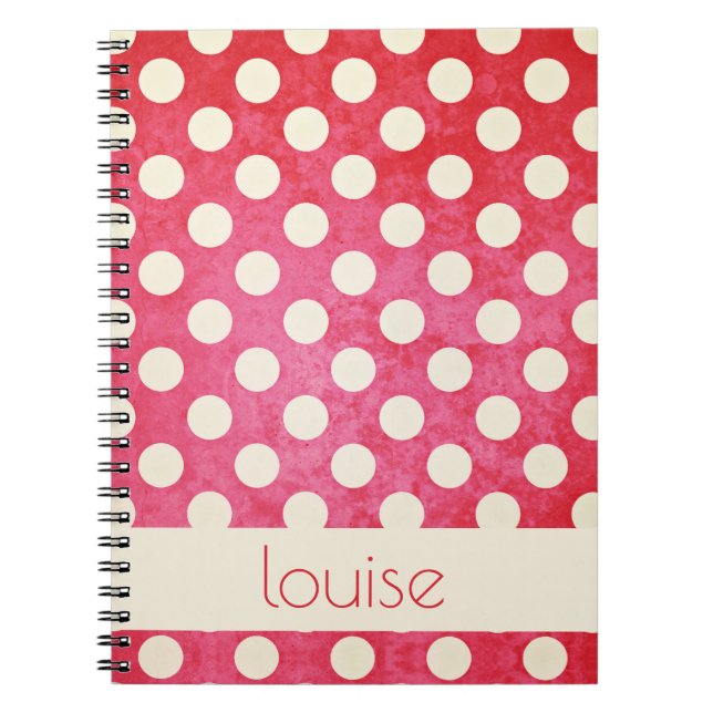 Anpassningsbar Vintage Red Benvit Polka Dot Mönste Anteckningsbok (Framsidan)