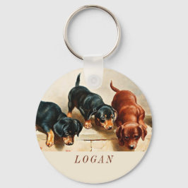 Anpassningsbar Vintage Retro Funny Cute Dachshund  Nyckelring
