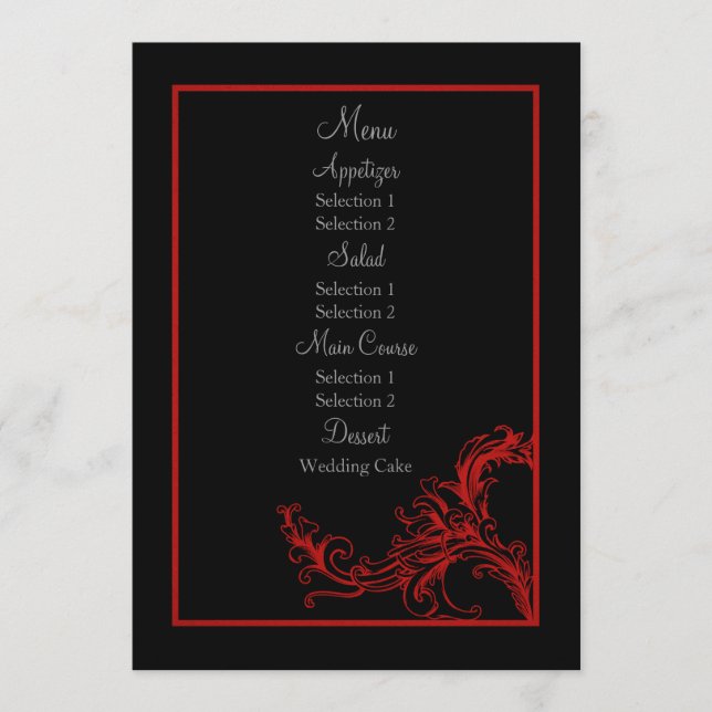 Anpassningsbar Vintage Röd Bröllopsreception Midda Meny (Framsida)