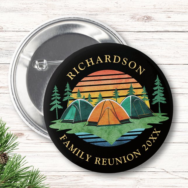 Anpassningsbar Vintage Solset Camping Family Reuni Knapp (Skapare uppladdad)