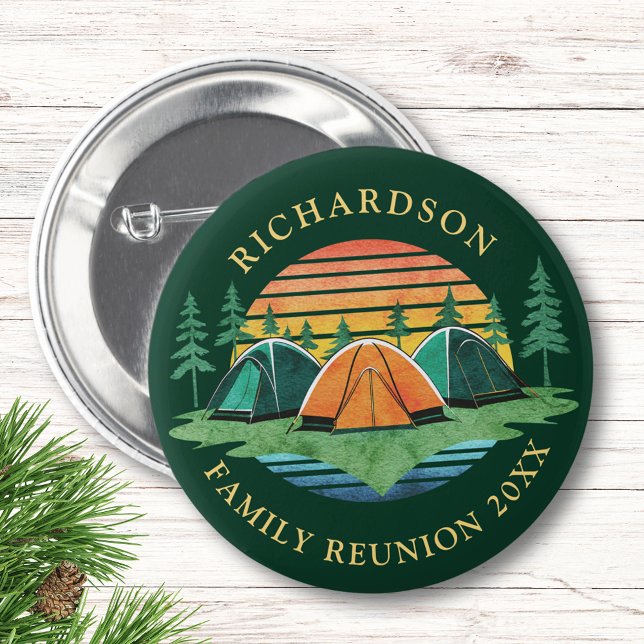Anpassningsbar Vintage Solset Grönt Camping Family Knapp (Skapare uppladdad)