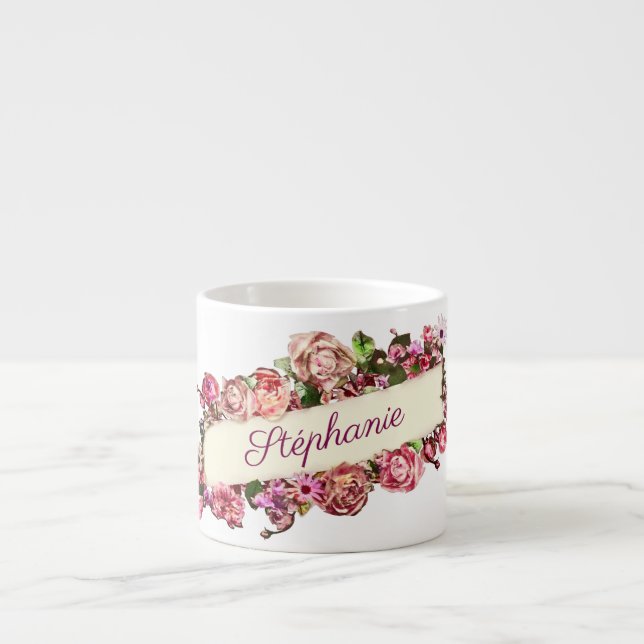 Anpassningsbar Vintage Söt Flickaktig Blommig Brud Espressomugg (Framsidan)