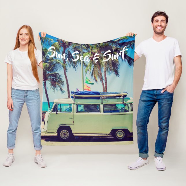 Anpassningsbar, vintage strandkamper buss och hand fleecefilt (På plats)