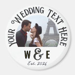 Anpassningsbar Vintage Text Fridge Magnet Wedding-<br><div class="desc">Anpassningsbar tryckt, personlig TRADITIONAL VINTAGE font template ROUND Photo Fridge Magnet bröllop favors. Personlig av mall på framsidan av fotokylskåpsmagnet, finns i 3 storlekar: 1, 25 tum, 2, 25 tum och 3 tum diameter. ÖVRE TEXT - bröllop påstående. Byt ut BILD mot ett par i bröllop, förlovning, bröllop. LÄGRE TEXT...</div>
