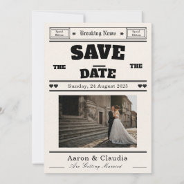 Anpassningsbar Vintage Tidnings Save the Date Inbjudningar