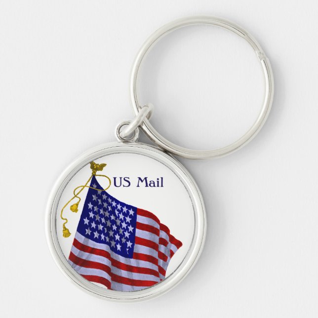 Anpassningsbar-Vintage, USA-Flagga-nyckelkedja Rund Silverfärgad Nyckelring (Framsidan)