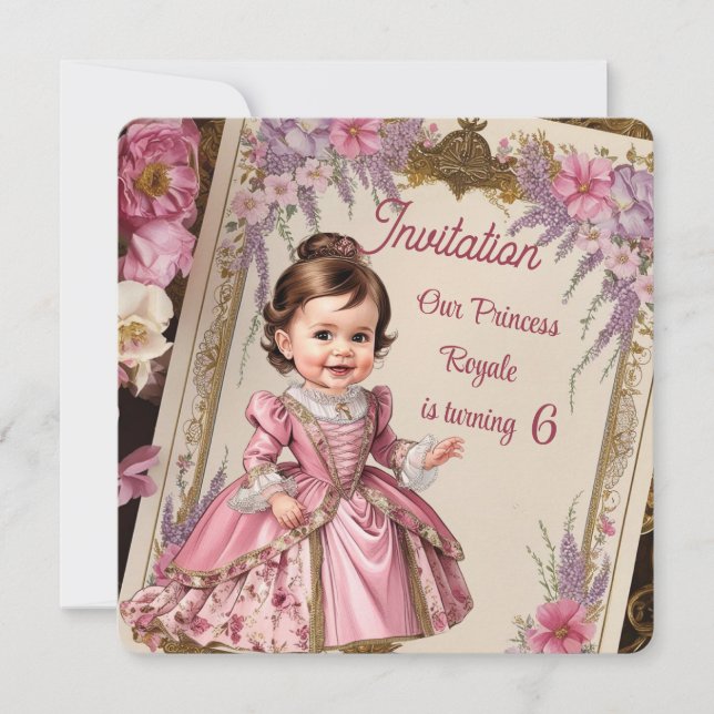 Anpassningsbar Vintage Victorian Princess 6e Birth Inbjudningar (Framsida)