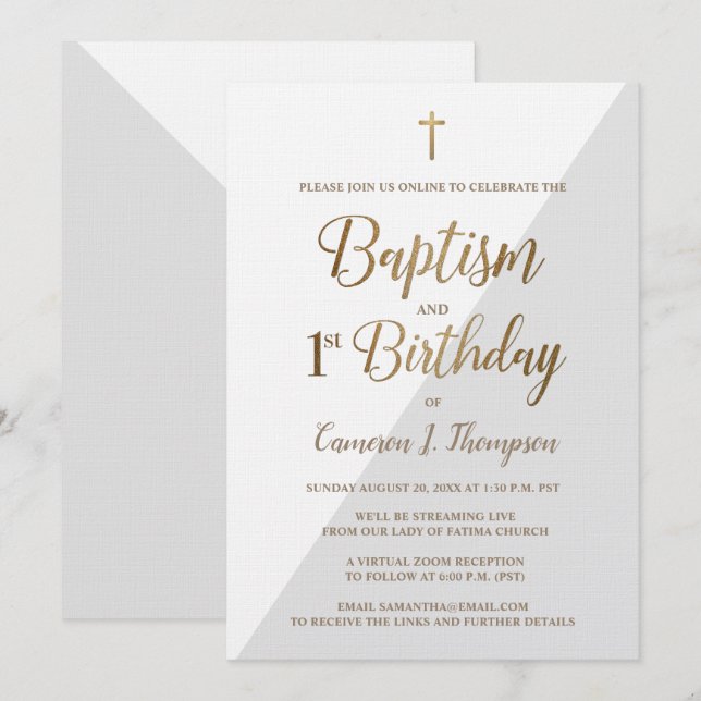 Anpassningsbar virtuella Guld-baptism och första f Inbjudningar (Fram/baksida)
