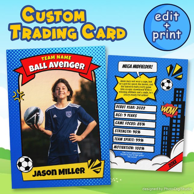 Anpassningsbar - visitkort, Tecknadens visitkort (Custom Soccer Trading Card, Comic Soccer Card)