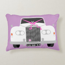 Anpassningsbar, vit bröllop limousinbilsdatum prydnadskudde