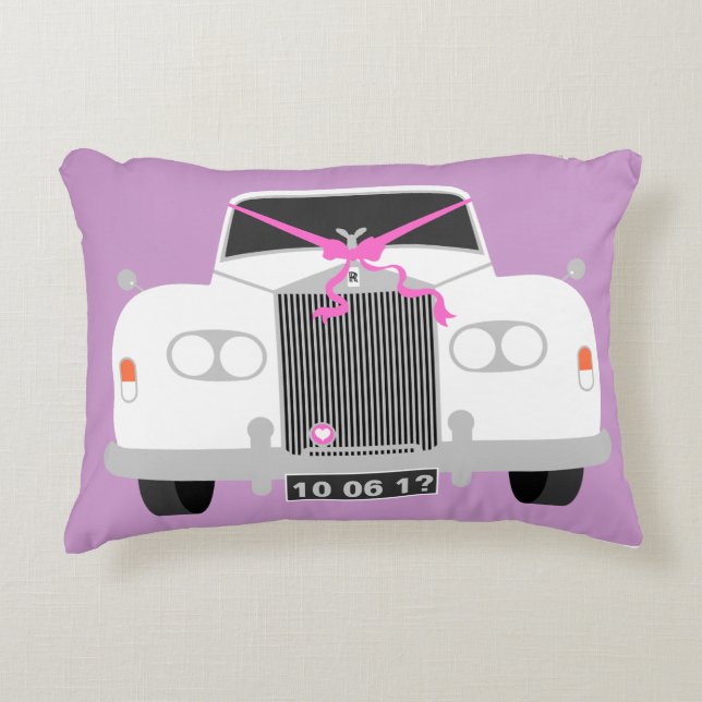 Anpassningsbar, vit bröllop limousinbilsdatum prydnadskudde (Framsidan)
