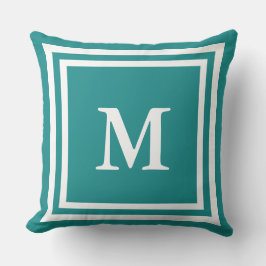 Anpassningsbar Vit Monogram på Teal Kudde