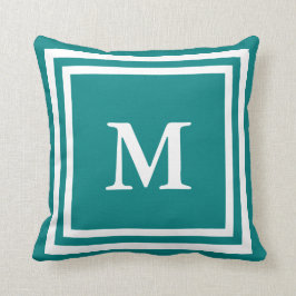 Anpassningsbar Vit Monogram på Teal Kudde