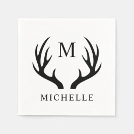 Anpassningsbar vit och svart hjorthornmonogram pappersservett