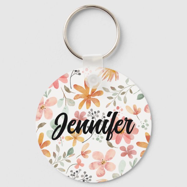 ANPASSNINGSBAR Vit Orange Rosa Blommar Flower Nyckelring (Framsida)