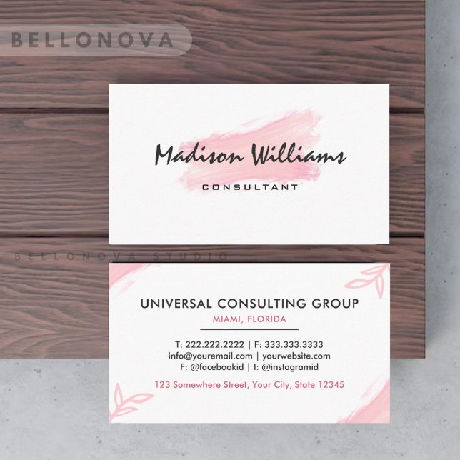 Anpassningsbar Vit Rosa och svart Cute-Professione Visitkort (Custom White Pink And Black Cute Professional Business Card)