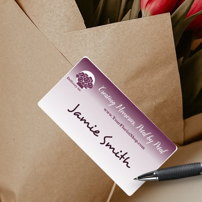 💐 Anpassningsbar Vit till Lila Blommigt Leverans Fraktsedel (💐 Custom White to Purple Floral Delivery Label, Handwritten Destination)