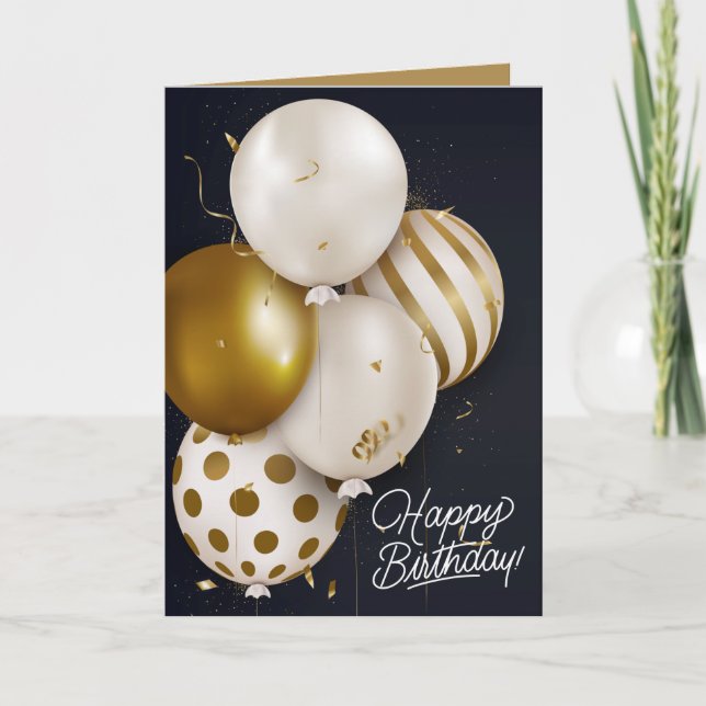 Anpassningsbar Vitkort för Guld-ballonger på födel Kort (Framsida)