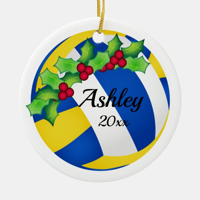 Anpassningsbar Volleyball jul Ornament Blue - Gult (Framsidan)