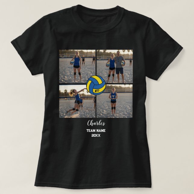 Anpassningsbar Volleyball Player Photo Collage med T Shirt (Design framsida)