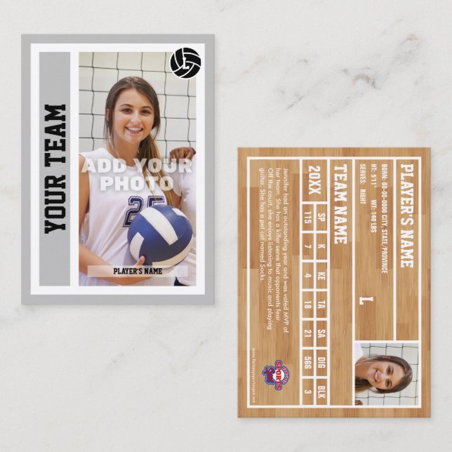Anpassningsbar Volleyball Trading Card (lätt Grått (Fram/baksida)