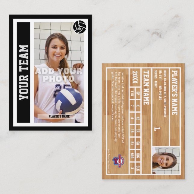 Anpassningsbar Volleyball Trading Card (svart) (Fram/baksida)