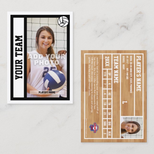 Anpassningsbar Volleyball Trading Card (vitt) (Fram/baksida)