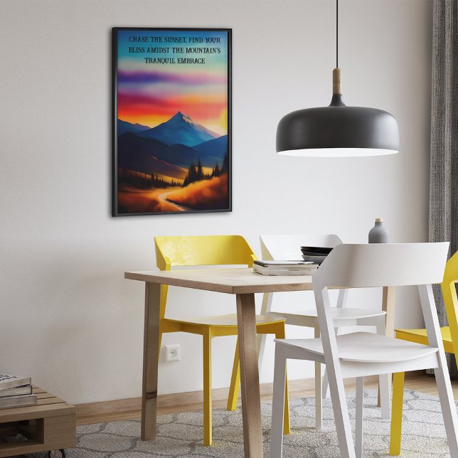Anpassningsbar Wall Art Watercolor Sunset Mountain Poster (Skapare uppladdad)