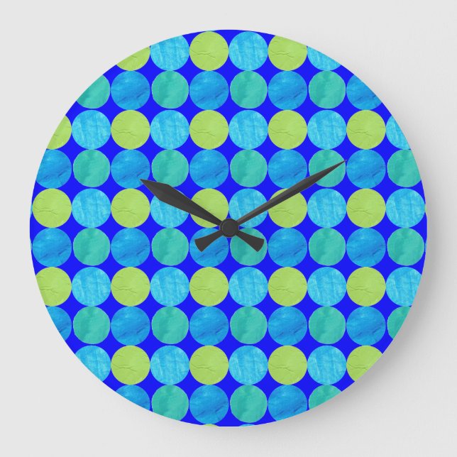 Anpassningsbar Wall Clock: Blue Måne on Grid Mönst Stor Klocka (Framsida)