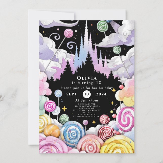 Anpassningsbar Watercolor Candyland Birthday Inbjudningar (Framsida)