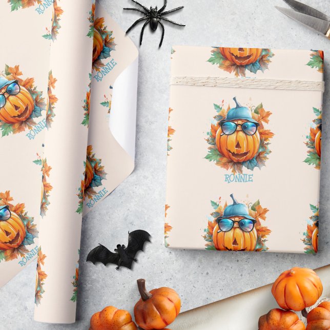 Anpassningsbar Watercolor Cute Pumpkin Orange Hall Presentpapper (Skapare uppladdad)