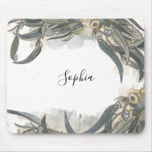 Anpassningsbar Watercolor Eucalyptus Lövs Greenery Musmatta