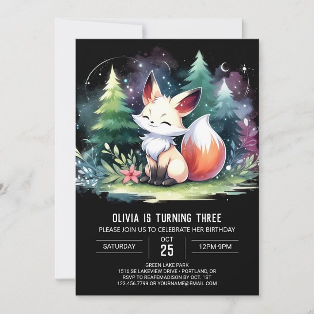 Anpassningsbar Watercolor Fox Birthday digital Inbjudningar (Framsida)