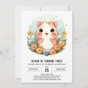 Anpassningsbar Watercolor Hamster Birthday Inbjudningar