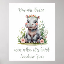 Anpassningsbar Watercolor Hippo Girl Safari Nurser