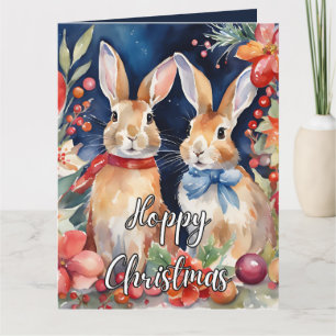 Anpassningsbar Watercolor-julbunten Rabbit Kort