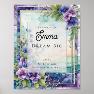 Anpassningsbar Watercolor Lila Blommigt Ram Poster