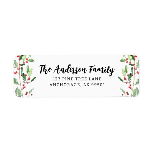 Anpassningsbar Watercolor Mistletoe Family Namn Returadress Etikett (Framsidan)