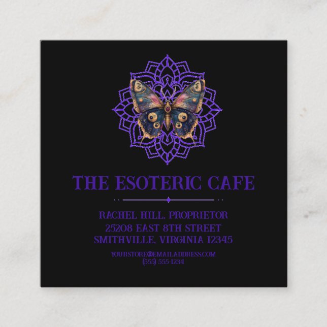 Anpassningsbar Watercolor Moth Mandala Fyrkantigt Visitkort (Framsida)