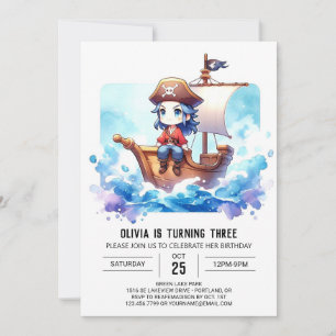Anpassningsbar Watercolor Pirat Birthday Inbjudningar