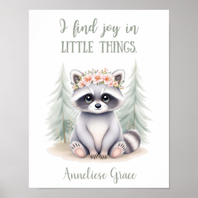 Anpassningsbar Watercolor Raccoon Woodland Animal  Poster (Framsidan)